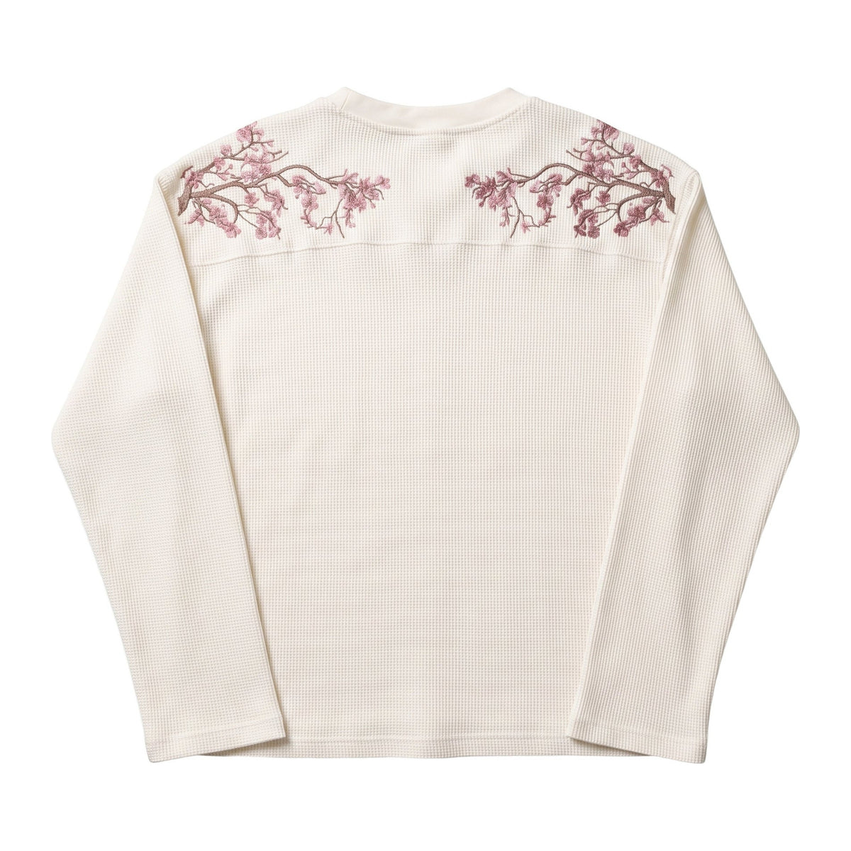 Blossom Longsleeve in Bone, Rückansicht mit gestickten Kirschblüten