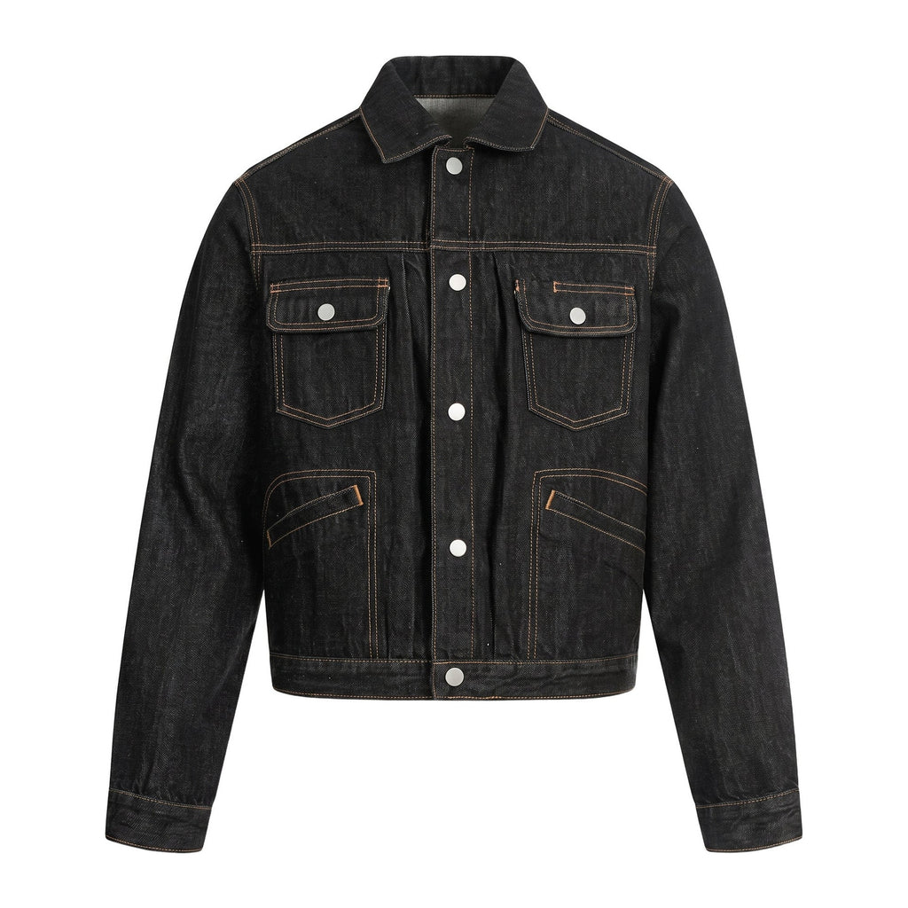 Crop Denim Jacket in Obsidian, Vorderansicht flach liegend