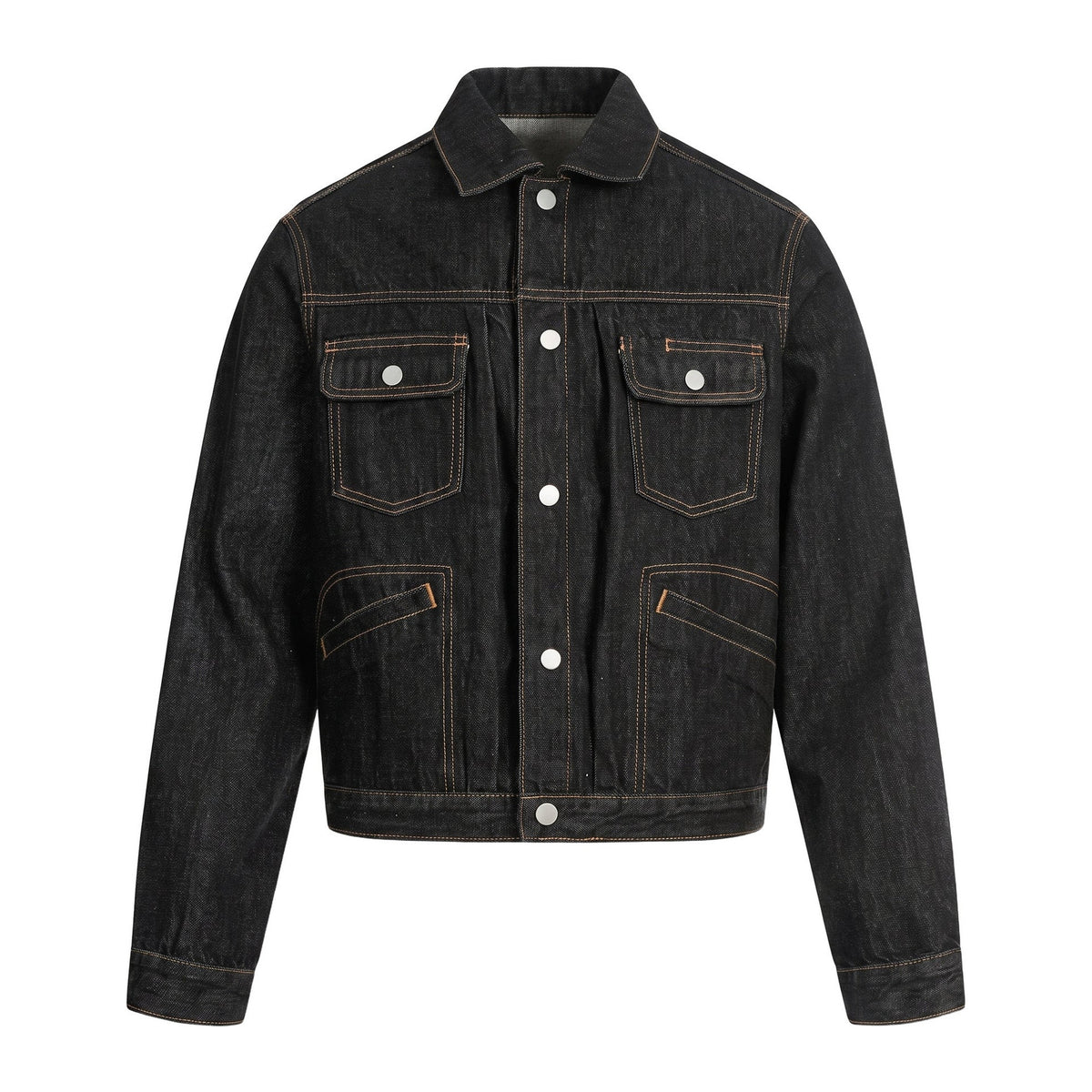 Crop Denim Jacket in Obsidian, Vorderansicht flach liegend
