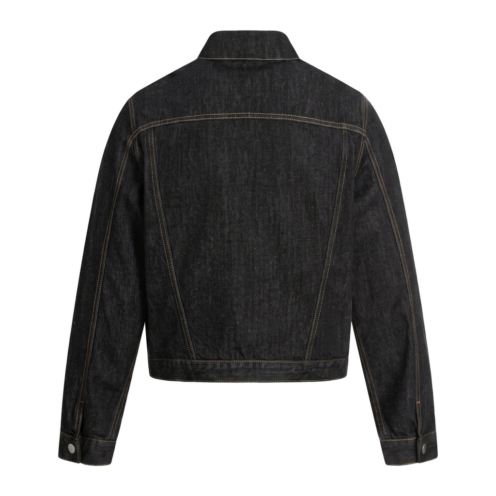 Crop Denim Jacket in Obsidian, Rückansicht flach liegend