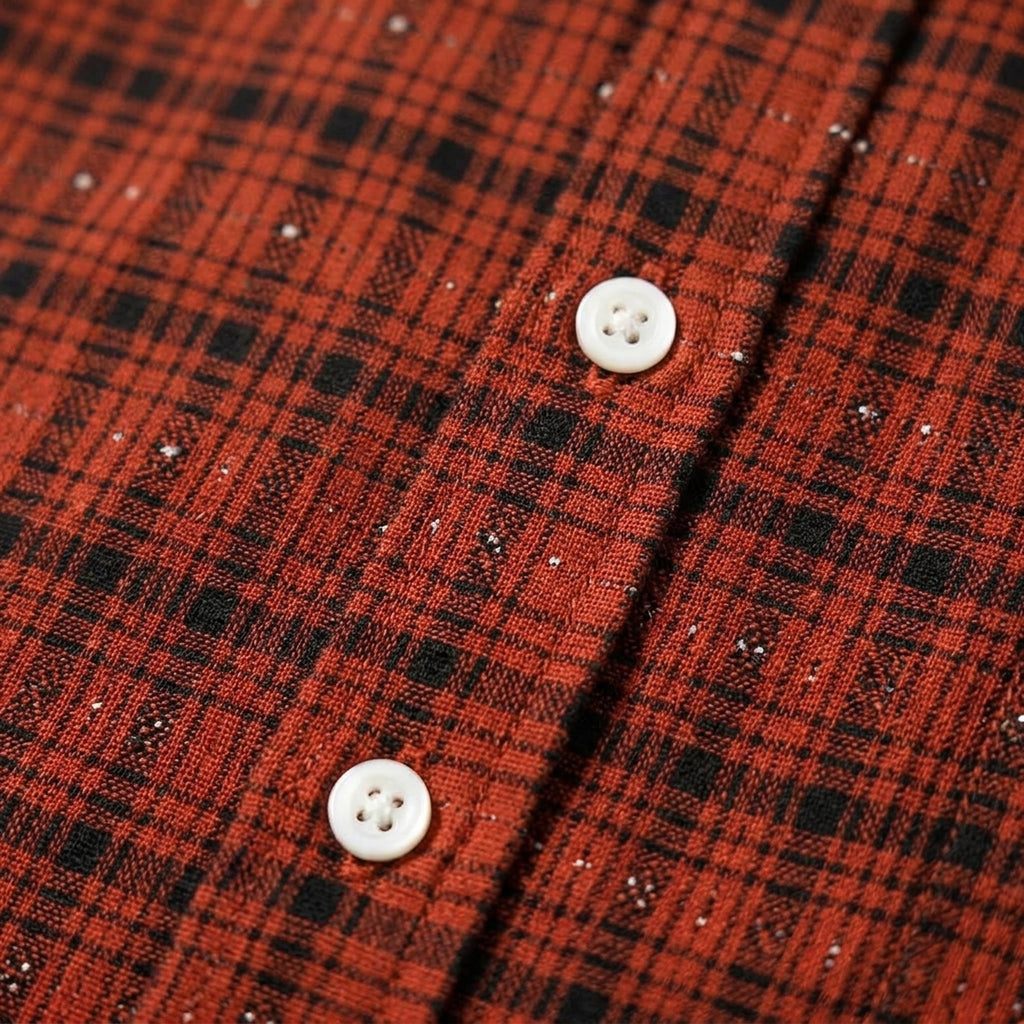 Grid Shirt in Rust, Makro Gewebe und Knopfleiste