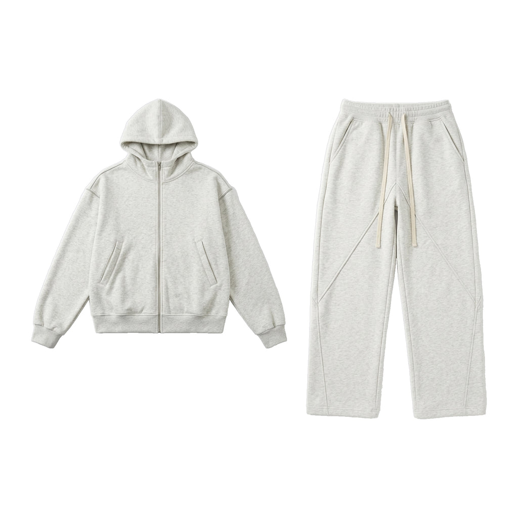 Loop Set in Ash, Kapuzenjacke und Hose flach gelegt