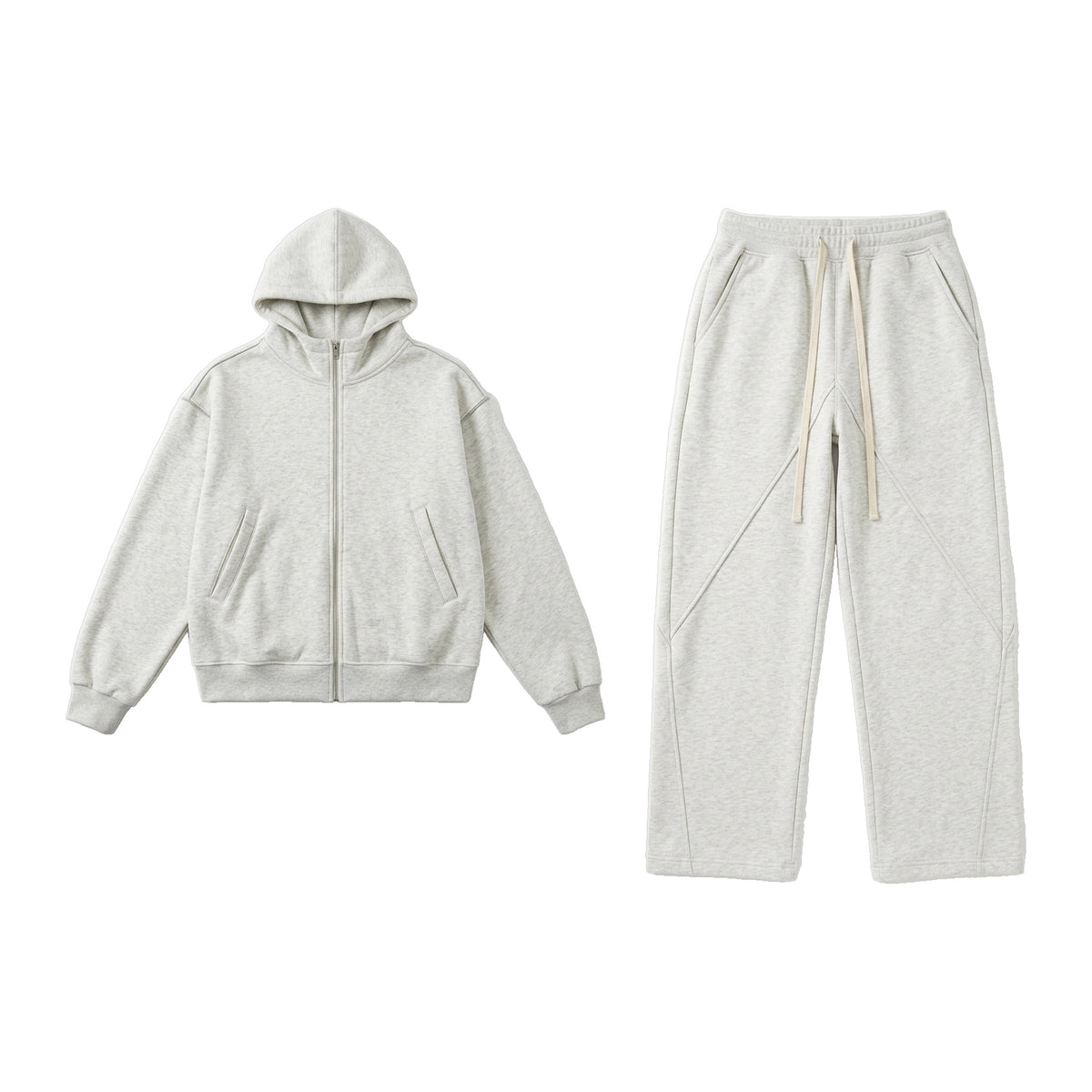 Loop Set in Ash, Kapuzenjacke und Hose flach gelegt