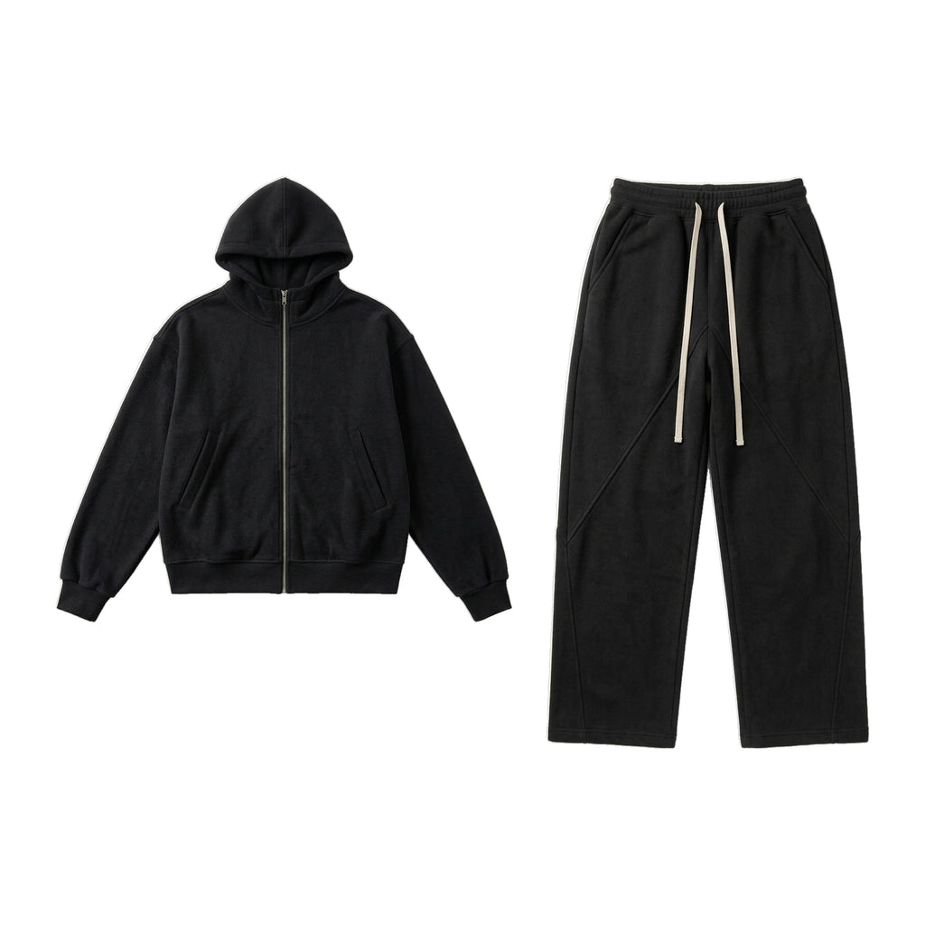 Loop Set in Obsidian, Kapuzenjacke und Hose flach gelegt