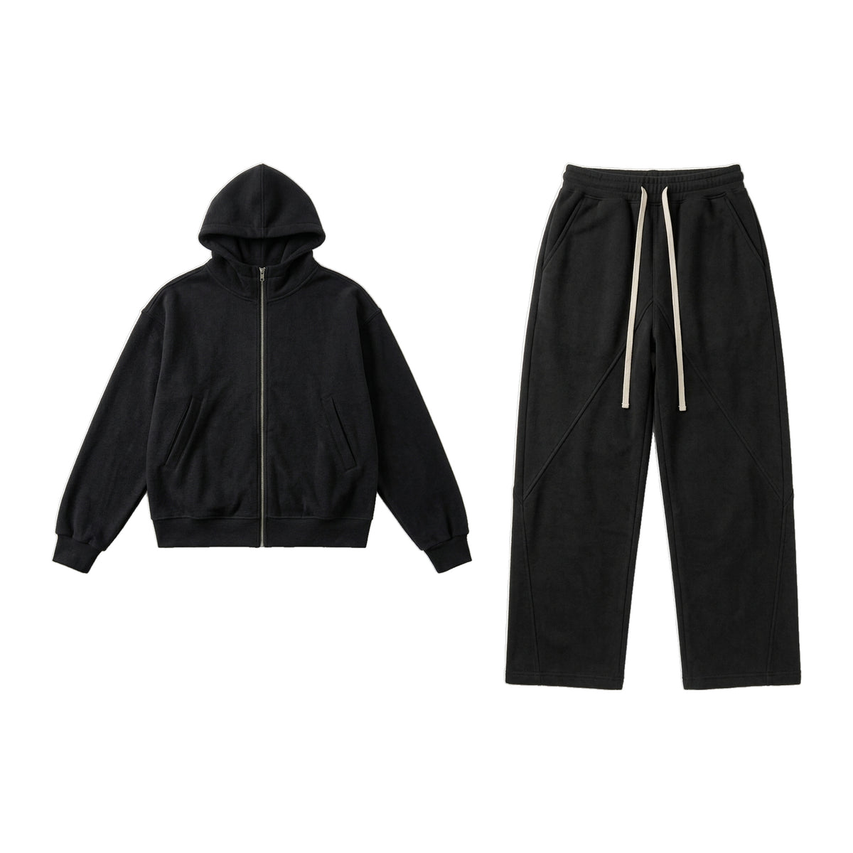 Loop Set in Obsidian, Kapuzenjacke und Hose flach gelegt